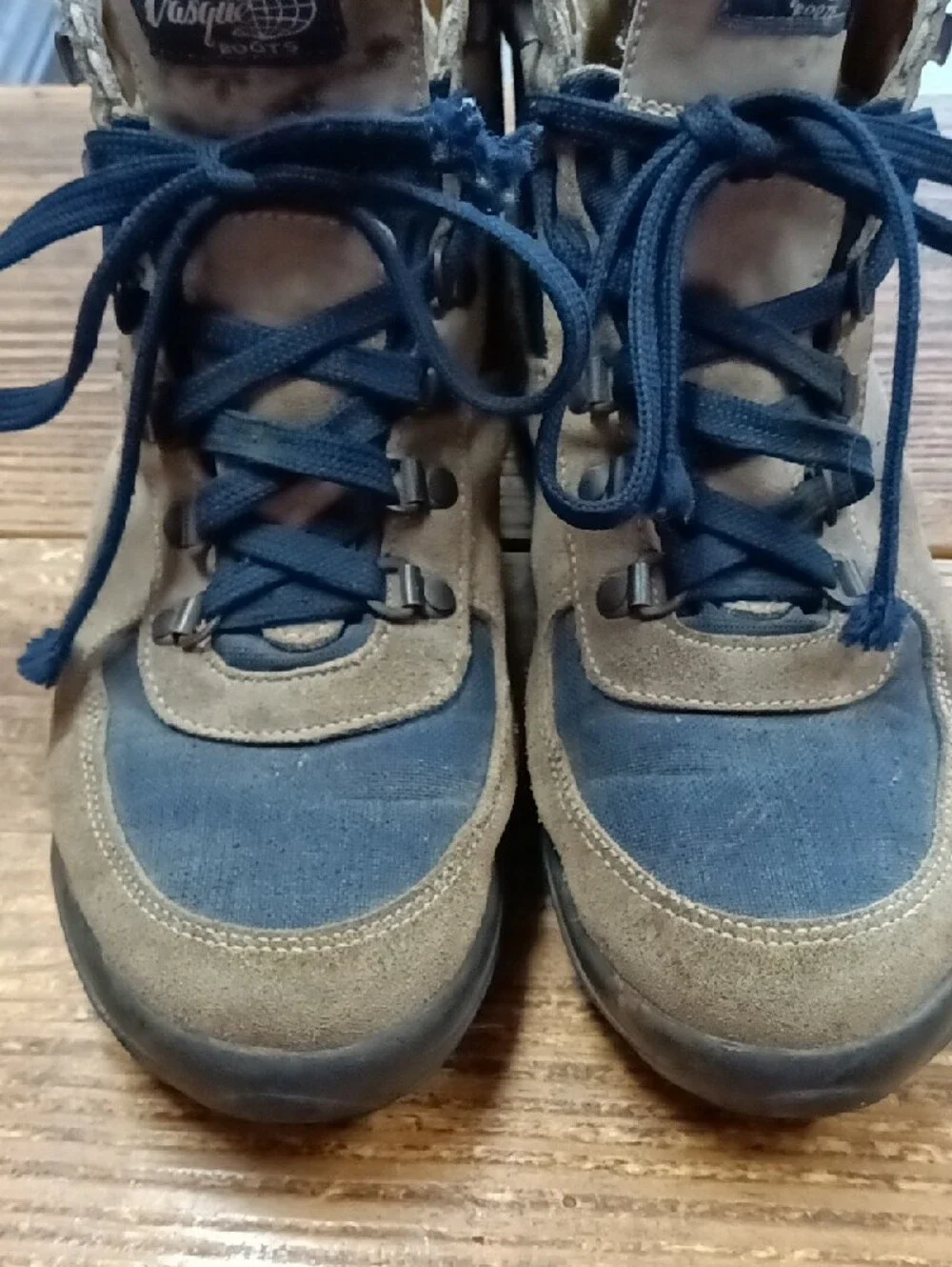 Vasque Brown Suede and Navy Canvas Hiking Boots Vintage Italian-made